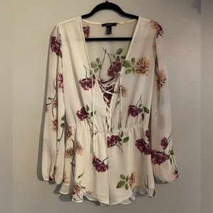 White Romper with Purple Flowers. Size:L